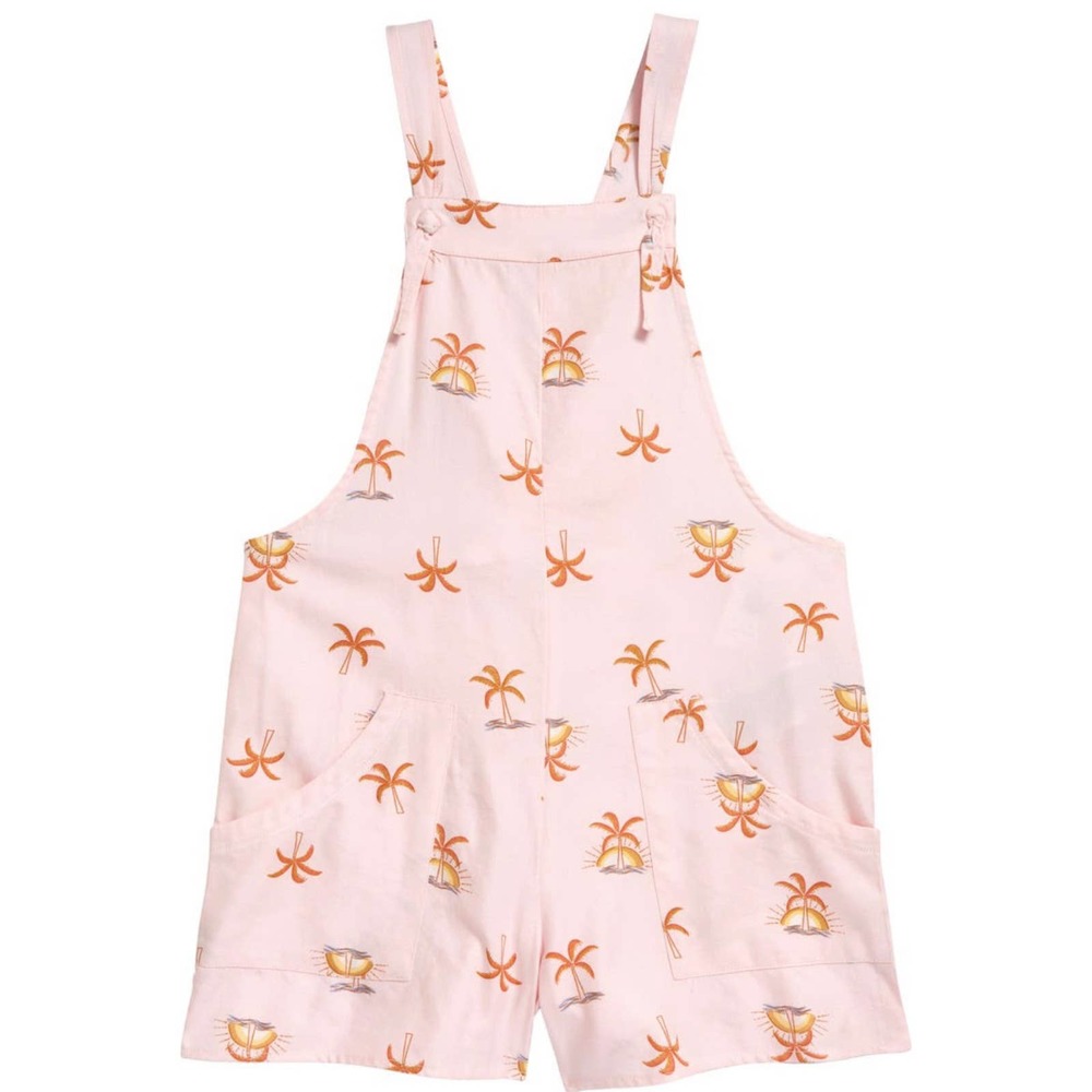 Billabong Pink Palm Tree Print Overalls Romper